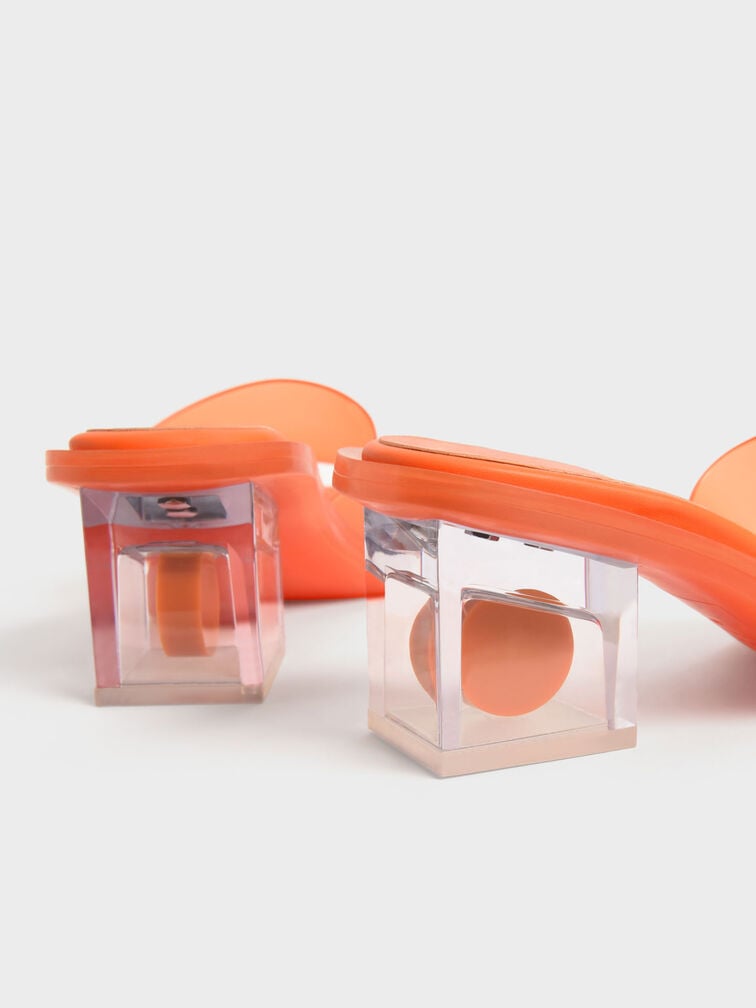 Madison Clear Sculptural Heel Mules, Orange, hi-res