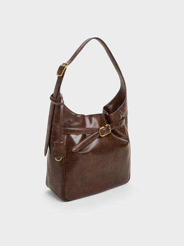 Victoria Belted Hobo Bag, Distressed Coffee, hi-res