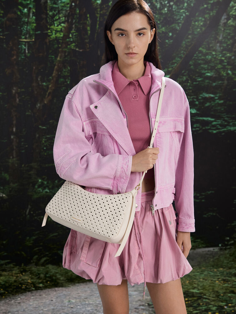 Calla Woven Shoulder Bag, Cream, hi-res
