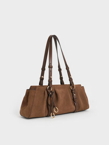 Britton Recycled Suede Elongated Shoulder Bag, Mocha Brown, hi-res