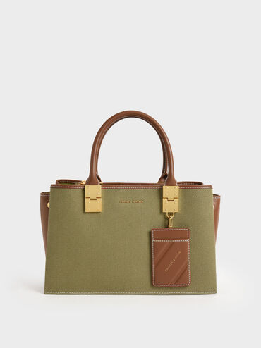 Large Double Handle Canvas Handbag, Avocado, hi-res