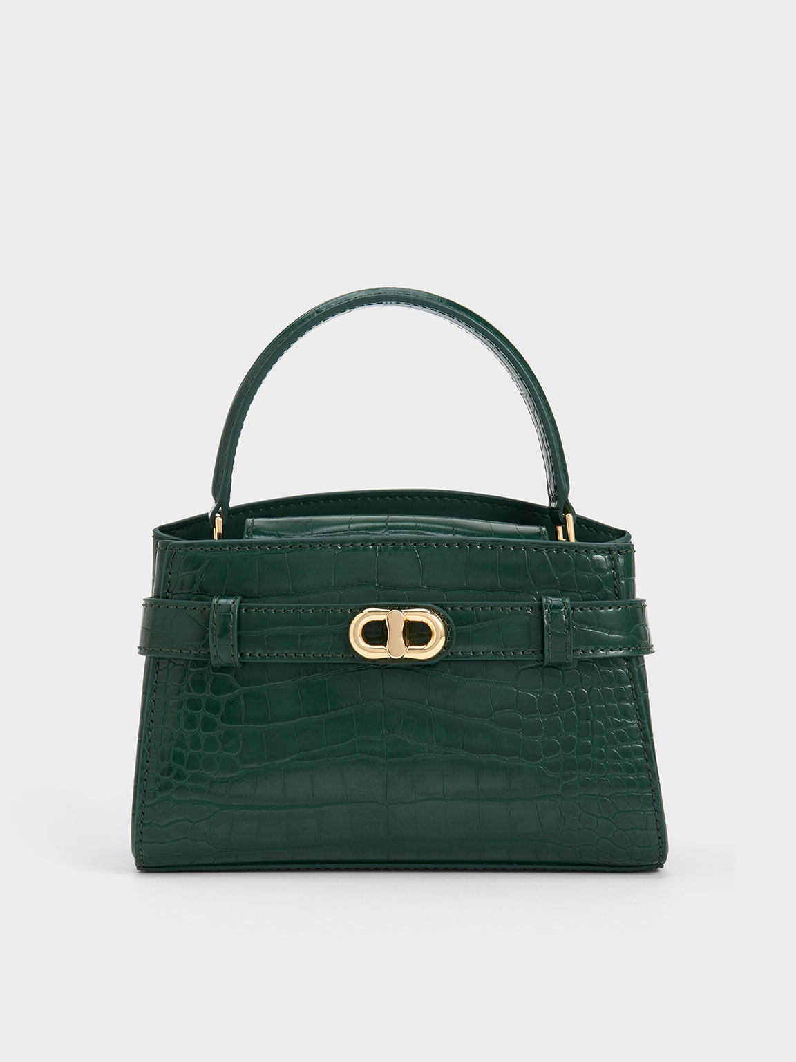 Dark Green Aubrielle Croc Effect Top Handle Bag CHARLES KEITH IN