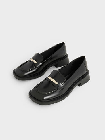 Metallic Penny Tab Loafers, Black Box, hi-res