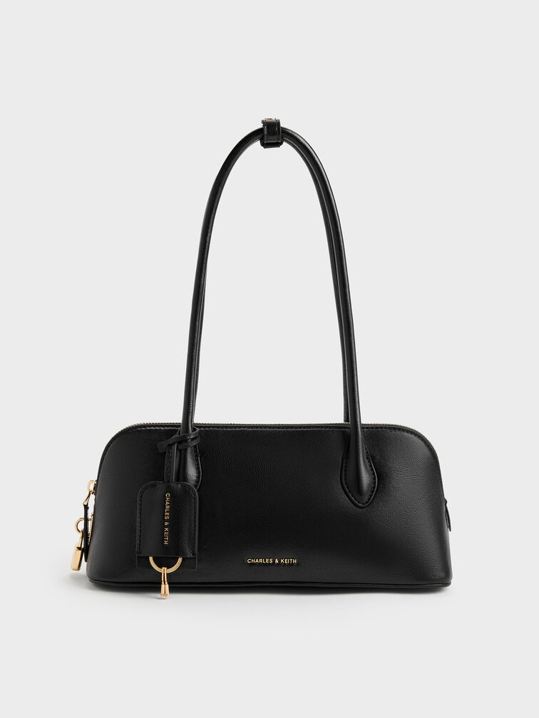 Ginevra Structured Shoulder Bag, Black, hi-res
