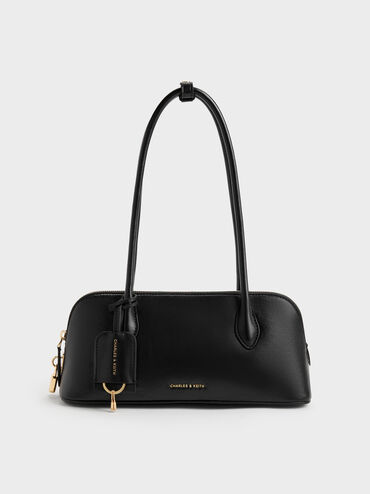 Ginevra Structured Shoulder Bag, Black, hi-res