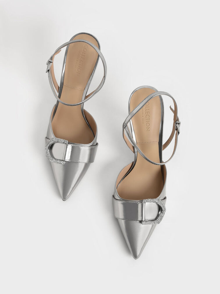 Gabine Gem-Embellished Back Strap Pumps, Pewter, hi-res