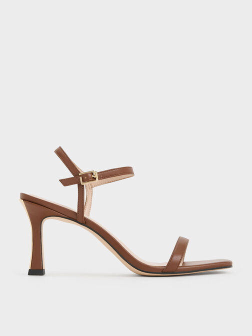 Square-Toe Heeled Sandals, Cognac, hi-res