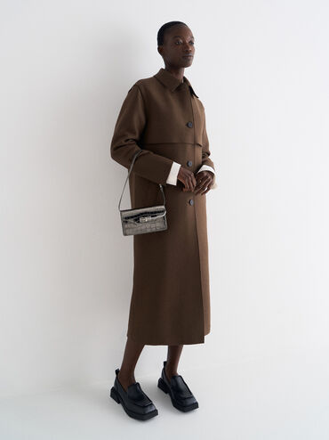Samantha Metallic Croc-Effect Chain-Embellished Crossbody Bag, Pewter, hi-res