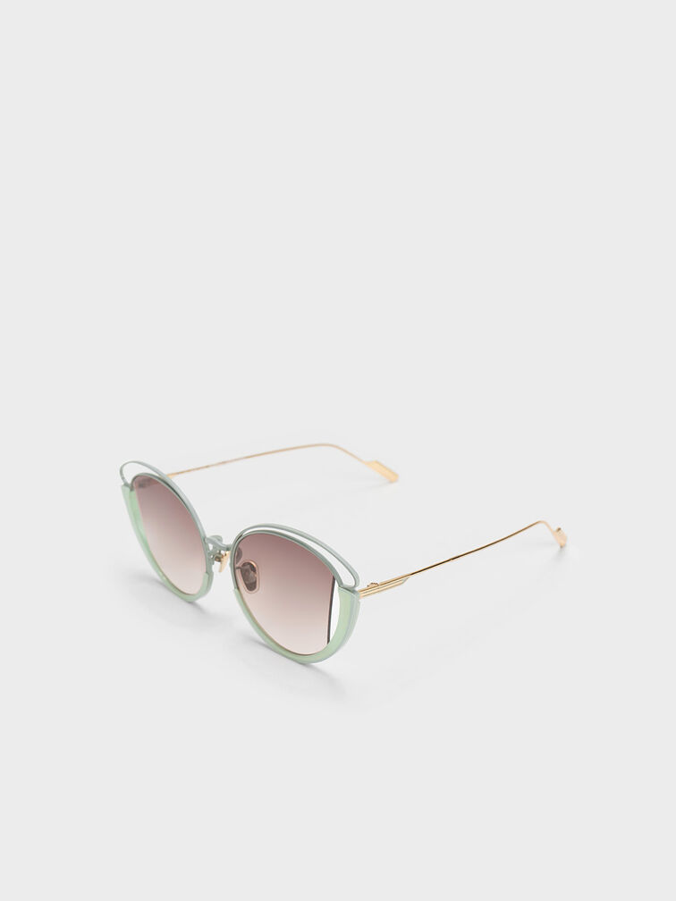 Cut-Out Wireframe Oval Sunglasses, Mint Green, hi-res