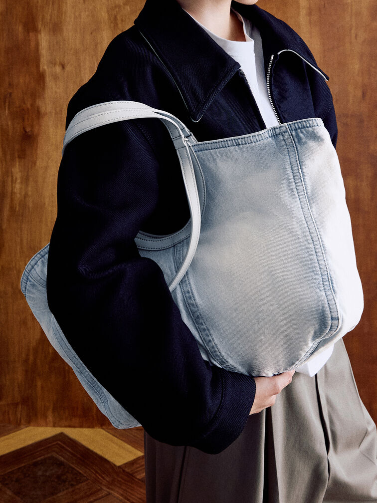 Ivette Denim Tote Bag, Light Washed Denim, hi-res