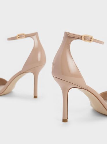 Patent Ankle Strap Heeled Sandals, Nude, hi-res