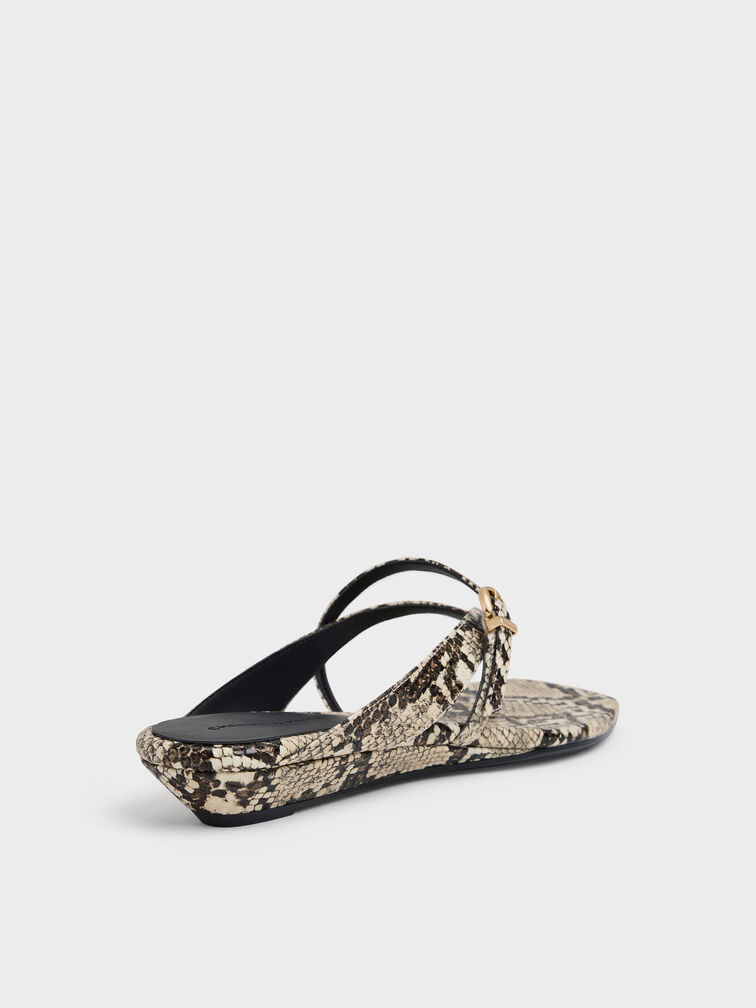 Snake-Print Buckled Thong Wedge Sandals, Animal Print Natural, hi-res