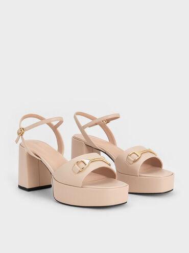Leslie Metallic Accent Platform Slingback Sandals, Nude, hi-res