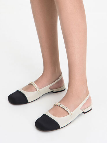 Beaded Flower Slingback Flats, Chalk, hi-res