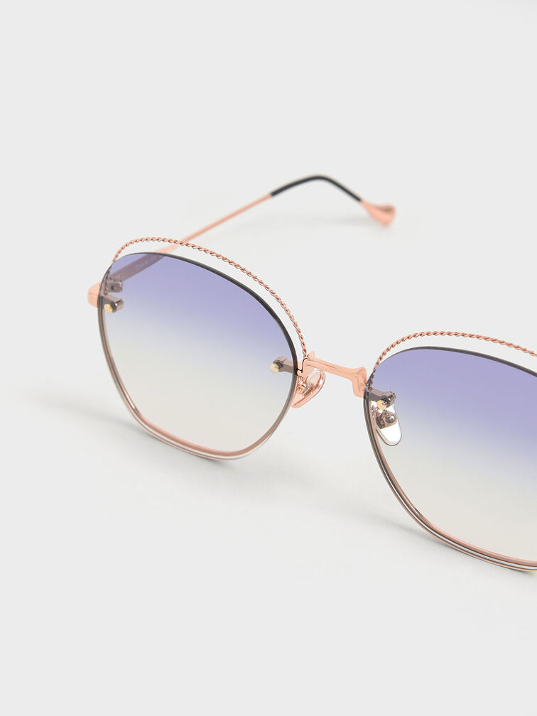 Multi-Tinted Cut-Out Butterfly Sunglasses, Rose Gold, hi-res