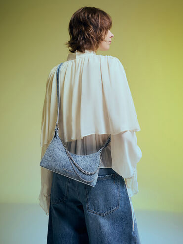 Atwood Denim Chain Hobo Bag, Denim Blue, hi-res