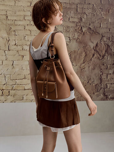 Beryl Drawstring Backpack, Chocolate, hi-res