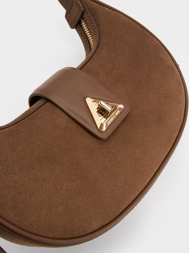 Trice Recycled Suede Metallic-Accent Belted Shoulder Bag, Mocha Brown, hi-res