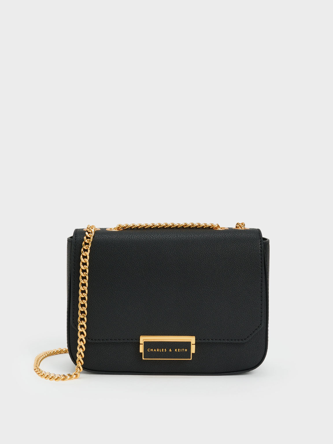 Black Push Lock Chain Handle Bag CHARLES KEITH IN