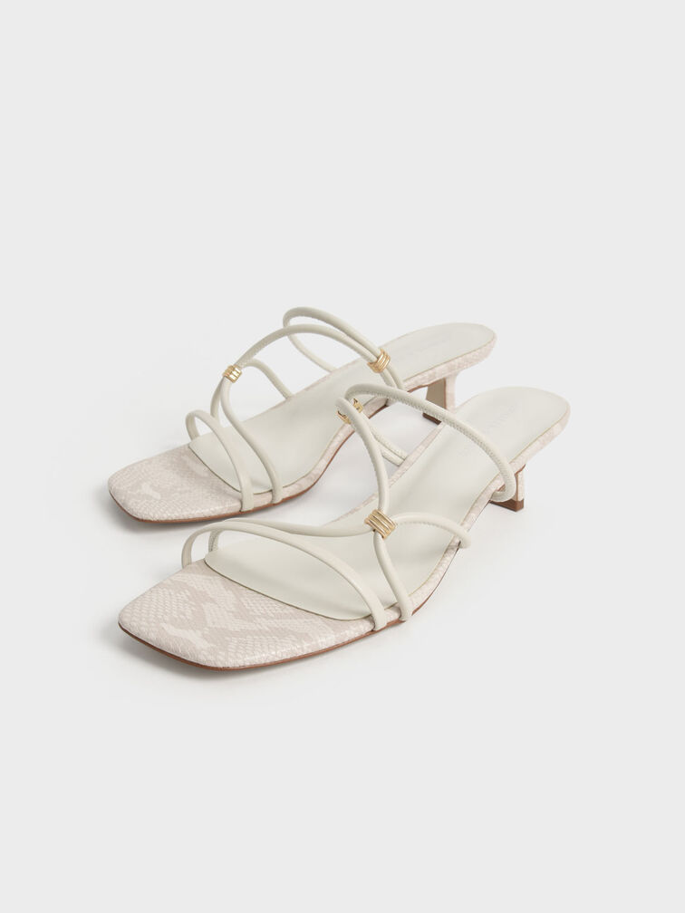 Snake-Print Metallic-Accent Strappy Mules, Animal Print White, hi-res
