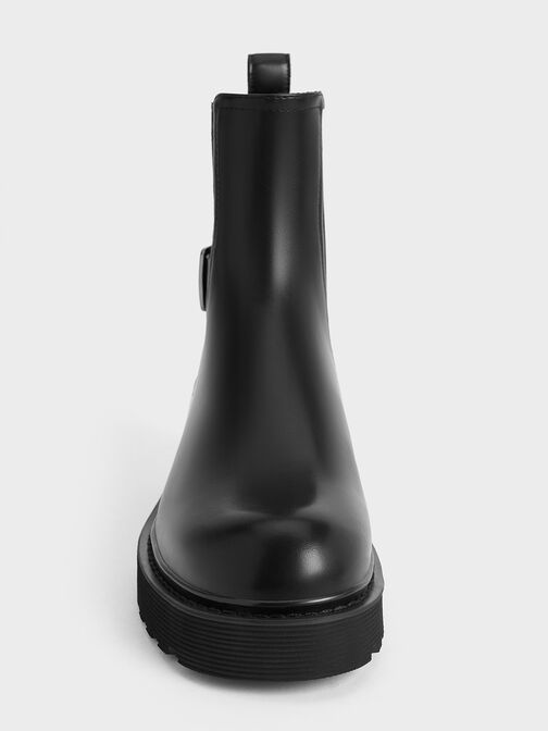 Side-Buckle Ridged-Sole Chelsea Boots, Black, hi-res