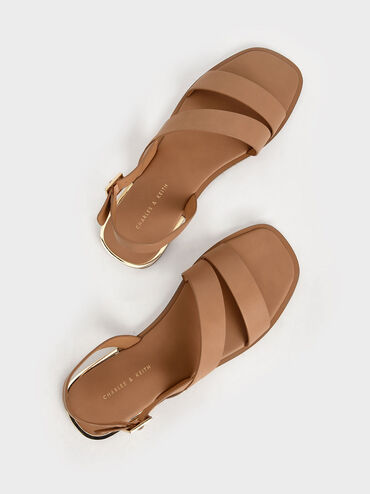 Asymmetric Strap Slingback Flats, Caramel, hi-res