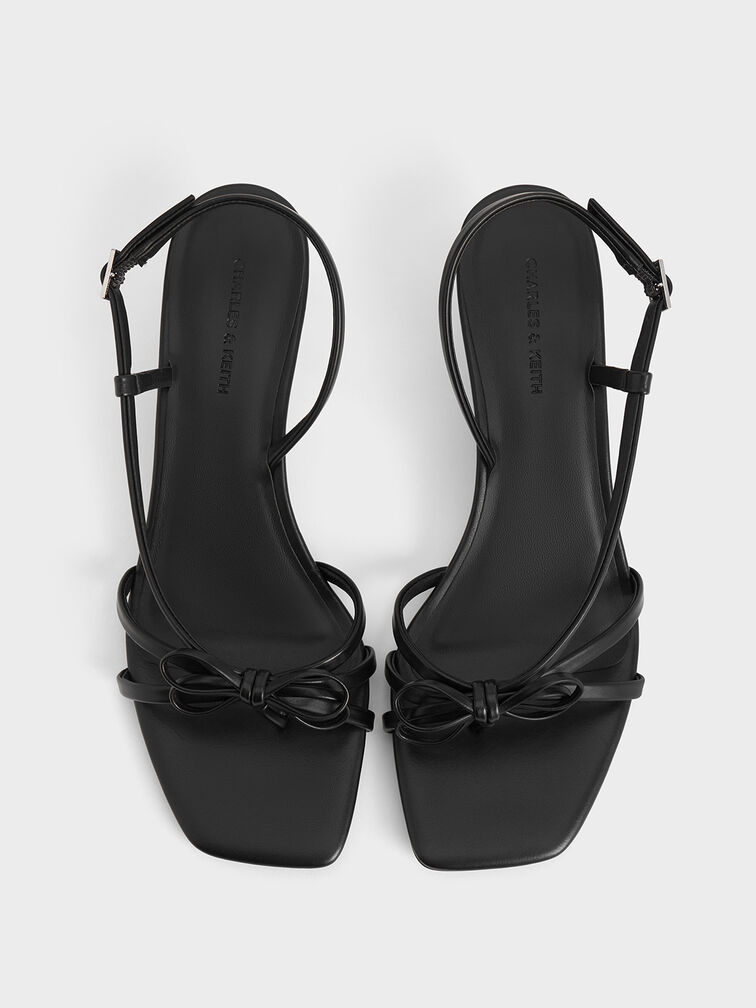 Bow Strappy Heeled Thong Sandals, Black, hi-res