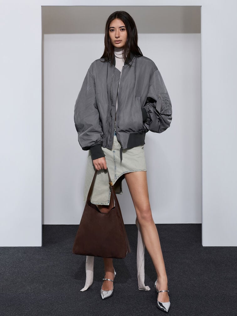 Edna Recycled Suede Tote Bag, Espresso Brown, hi-res