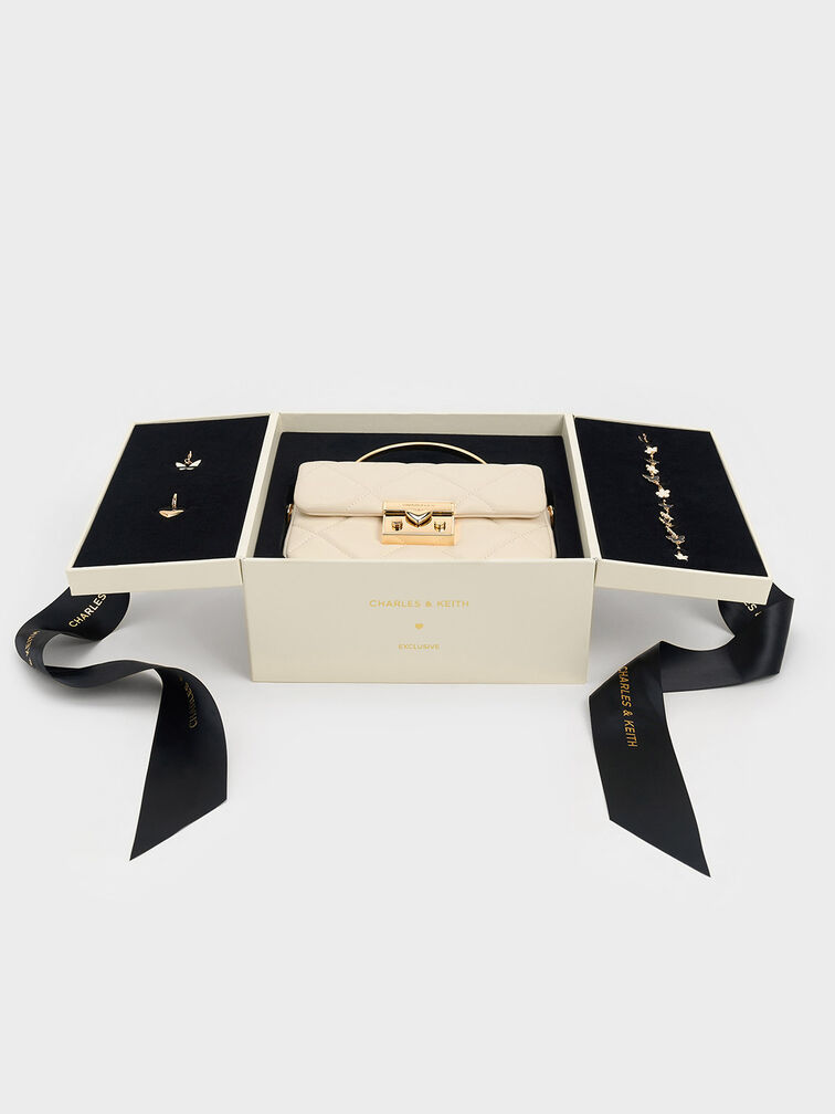 Quilted Boxy Top Handle Bag, Cream, hi-res