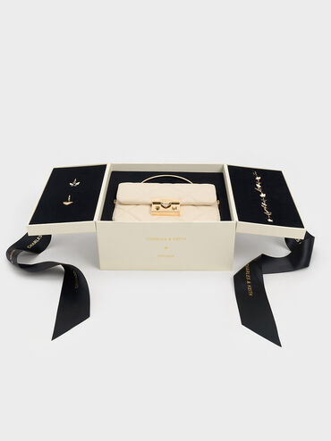 Quilted Boxy Top Handle Bag, Cream, hi-res