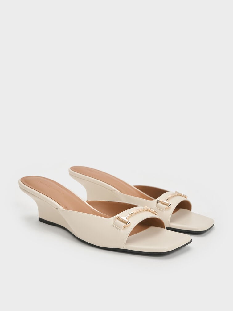 Erinna Metallc-Accent Wedge Mules, Cream, hi-res