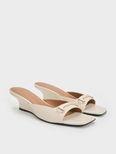 Erinna Metallc-Accent Wedge Mules, Cream, hi-res