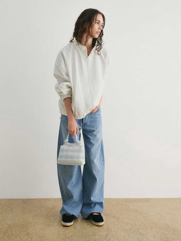 Ida Checkered Knotted Handle Tote Bag​, Sea Salt Blue, hi-res