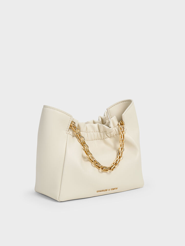 Brigette Ruched Chain-Handle Shoulder Bag, Cream, hi-res