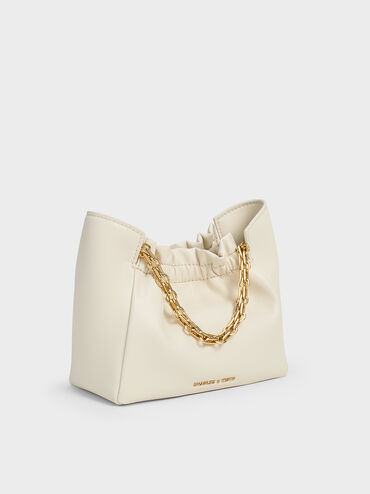 Brigette Ruched Chain-Handle Shoulder Bag, Cream, hi-res