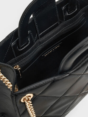 Apfra Quilted Chain-Handle Bag, Black, hi-res