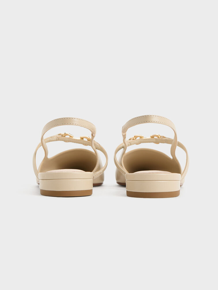 Trifina Metallic-Accent Pointed-Toe Slingback Flats, Taupe, hi-res