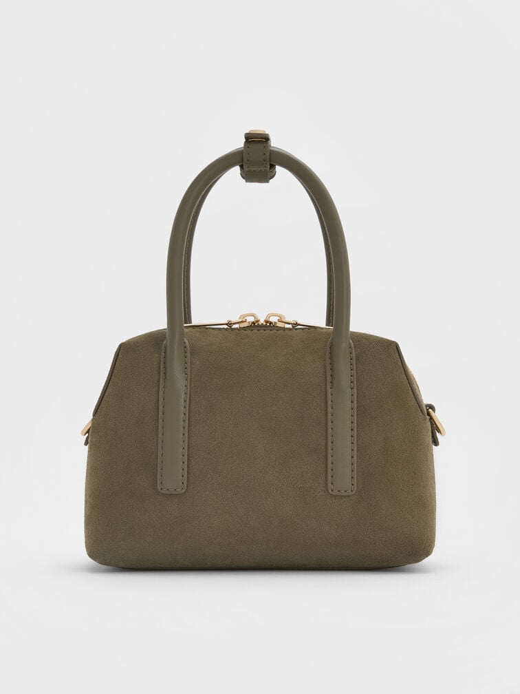 Deyna Recycled Suede Bowling Bag, Deep Olive, hi-res