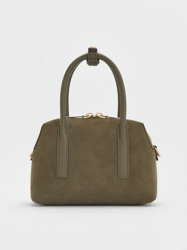 Deyna Recycled Suede Bowling Bag, Deep Olive, hi-res