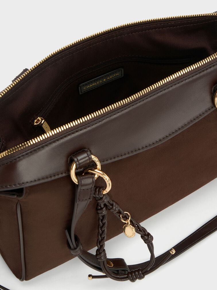 Haylen Braided-Charm Shoulder Bag, Espresso Brown, hi-res
