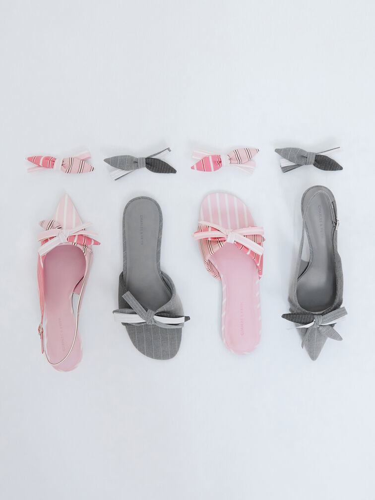 Striped Knot-Bow Slide Sandals, Light Pink, hi-res