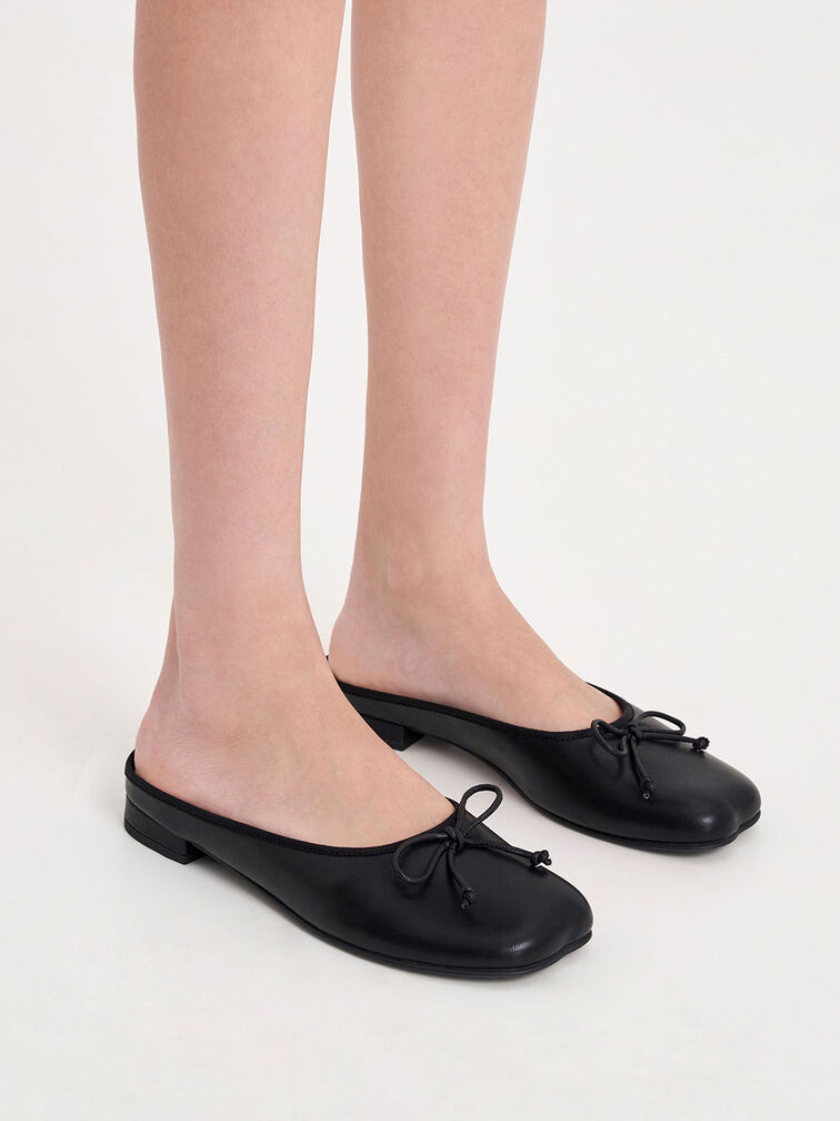 Bow Slip-On Flats, Black, hi-res