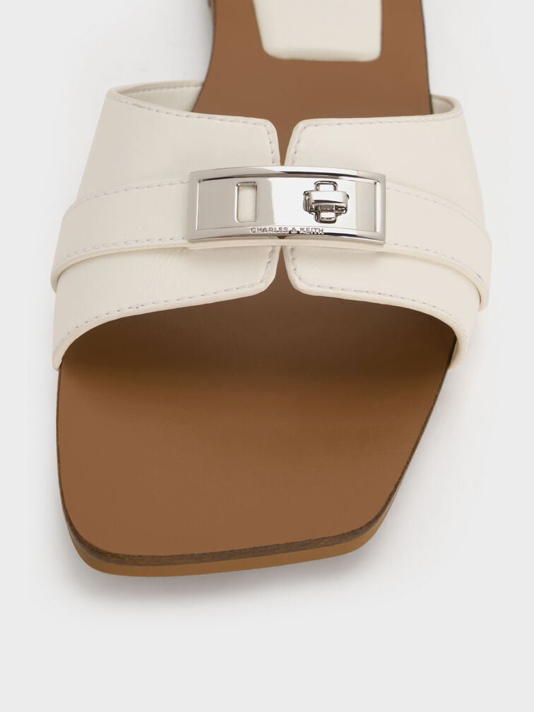 Lando Metallic-Accent Belted Slide Sandals, Chalk, hi-res
