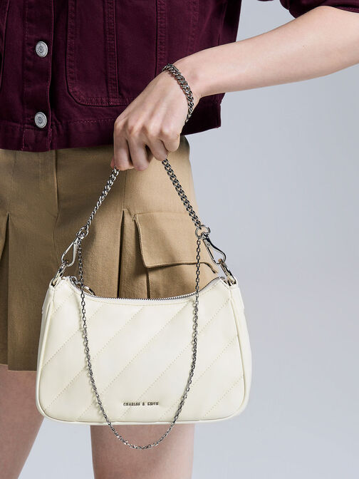 Philomena Puffy Chain-Strap Crossbody Bag, Cream, hi-res