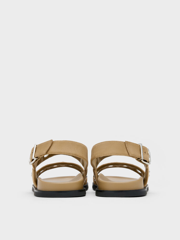 Faux Suede Grommet Crossover Slingback Sandals, Sand, hi-res