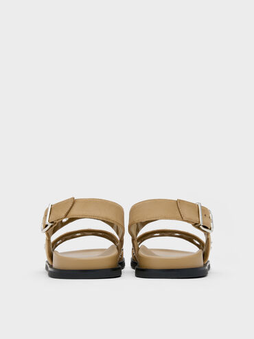 Faux Suede Grommet Crossover Slingback Sandals, Sand, hi-res