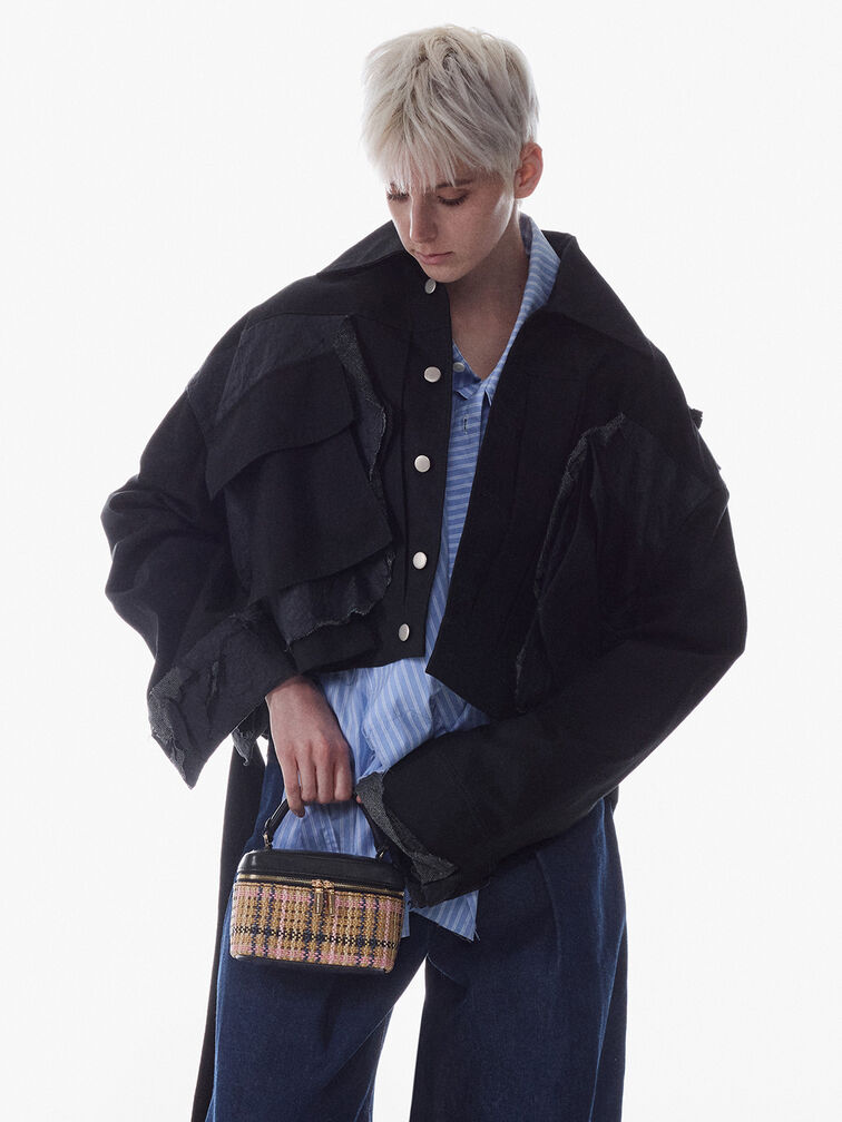 Arwen Tartan Top Handle Vanity Bag, Tartan Straw, hi-res