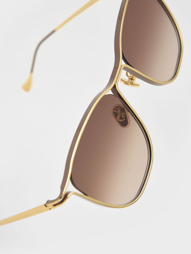 Two-Tone Wire Frame Butterfly Sunglasses, Taupe, hi-res