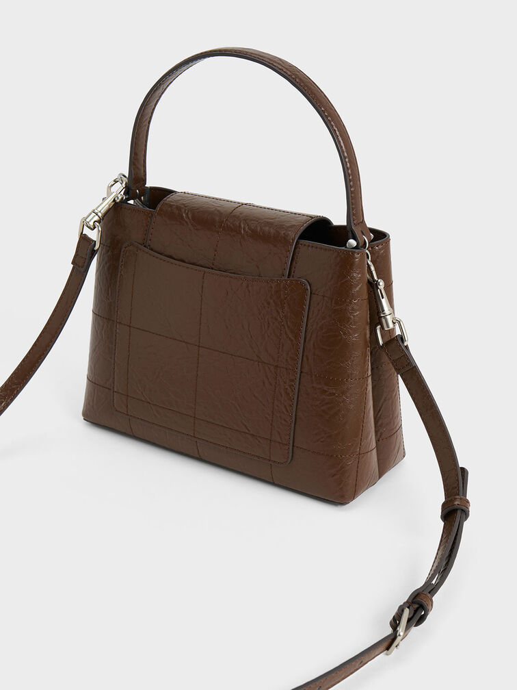 Suki Crinkle-Effect Top Handle Bag, Dark Brown, hi-res