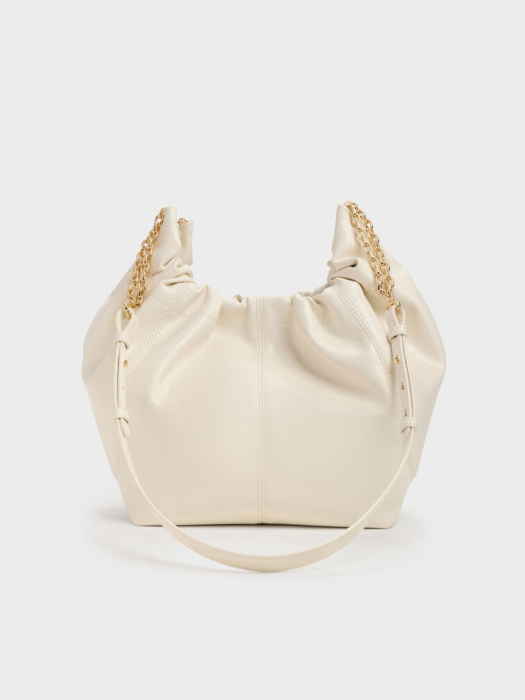 Ciara Ruched Hobo Bag, Cream, hi-res